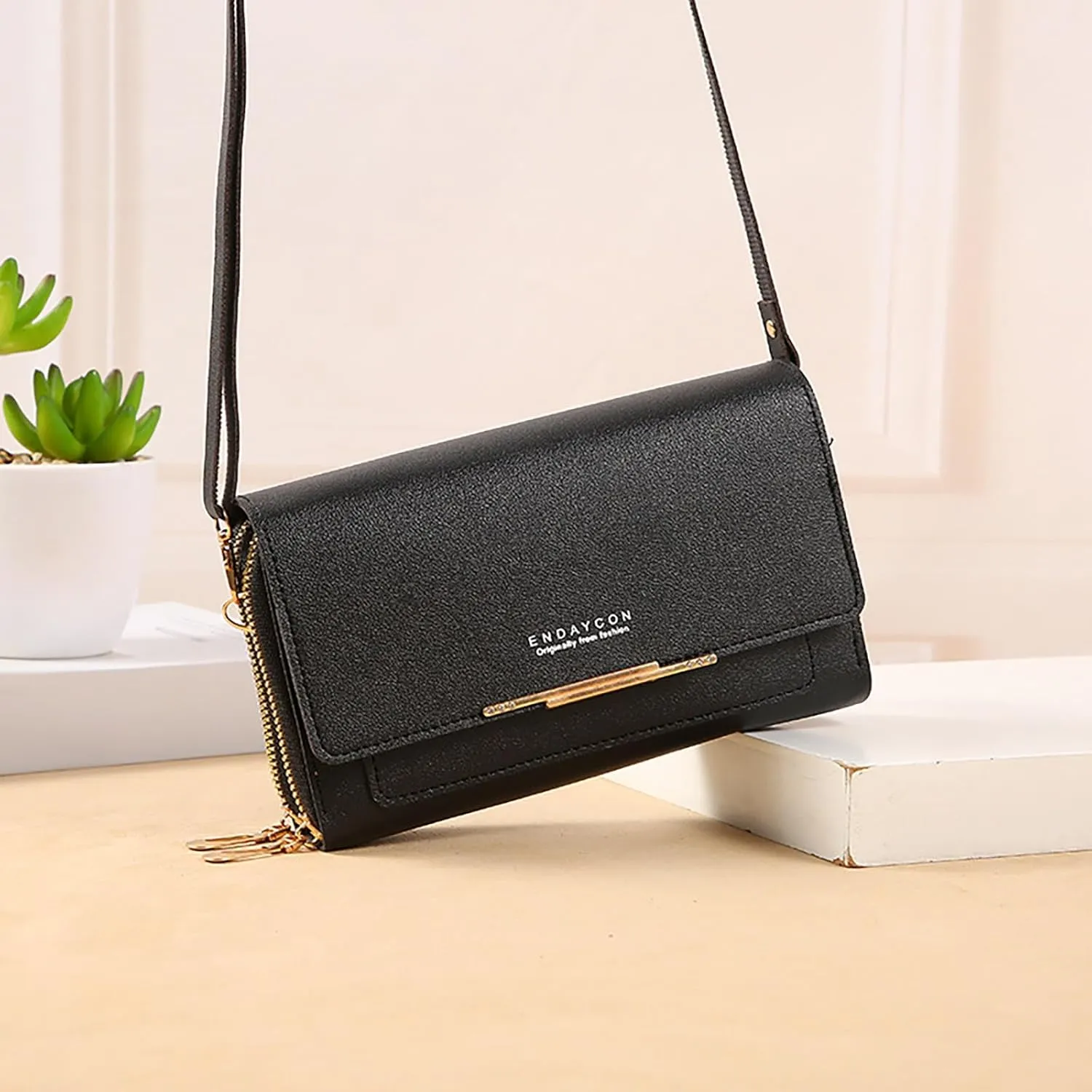 New Women's Wallet Korean Multifunctional Shoulder Bags Medium Long Clutch Bags Purse Bag for Men (Black, One Size)