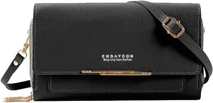 New Women's Wallet Korean Multifunctional Shoulder Bags Medium Long Clutch Bags Purse Bag for Men (Black, One Size)