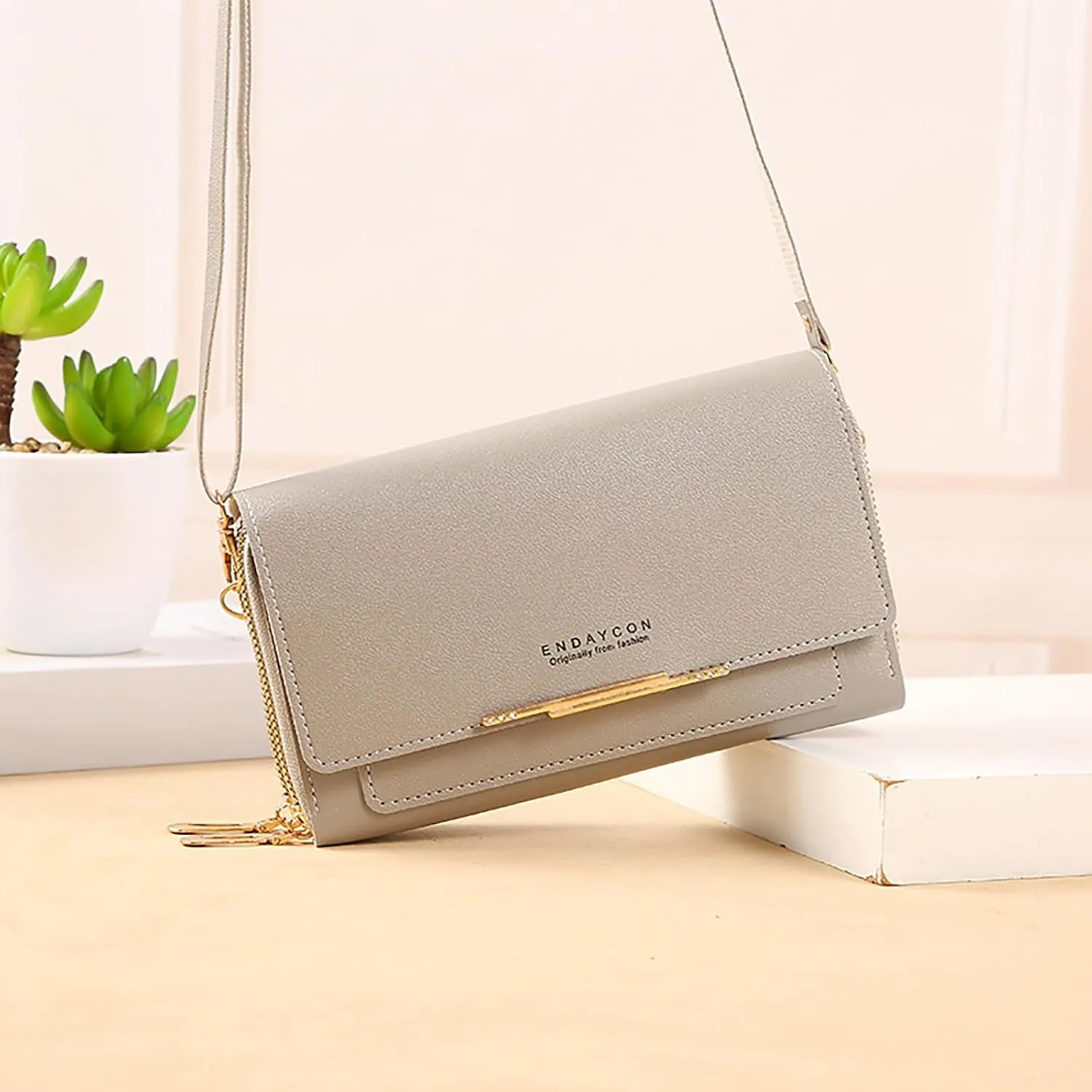 New Women's Wallet Korean Multifunctional Shoulder Bags Medium Long Clutch Bags Purse Bag for Men (Grey, One Size)