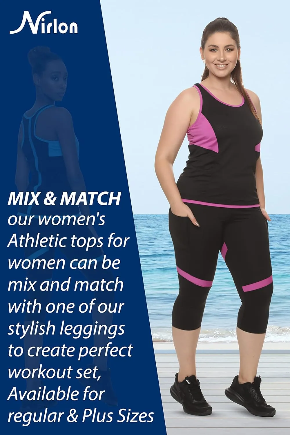 Nirlon Athletic Tops for Women - Regular & Plus Size Womens Workout Tops for Gym & Yoga (30003)