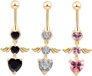 NOLITOY 3Pcs Heart Belly Button Ring Navel Piercing Jewelry with Craftsmanship Present for Women Body Jewelry
