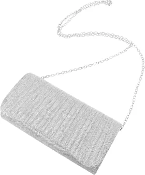 NOLITOY Versatile Shoulder Bag Crossbody Handbag Clutch for Women Wedding Evening Purse Shiny Pleated Style