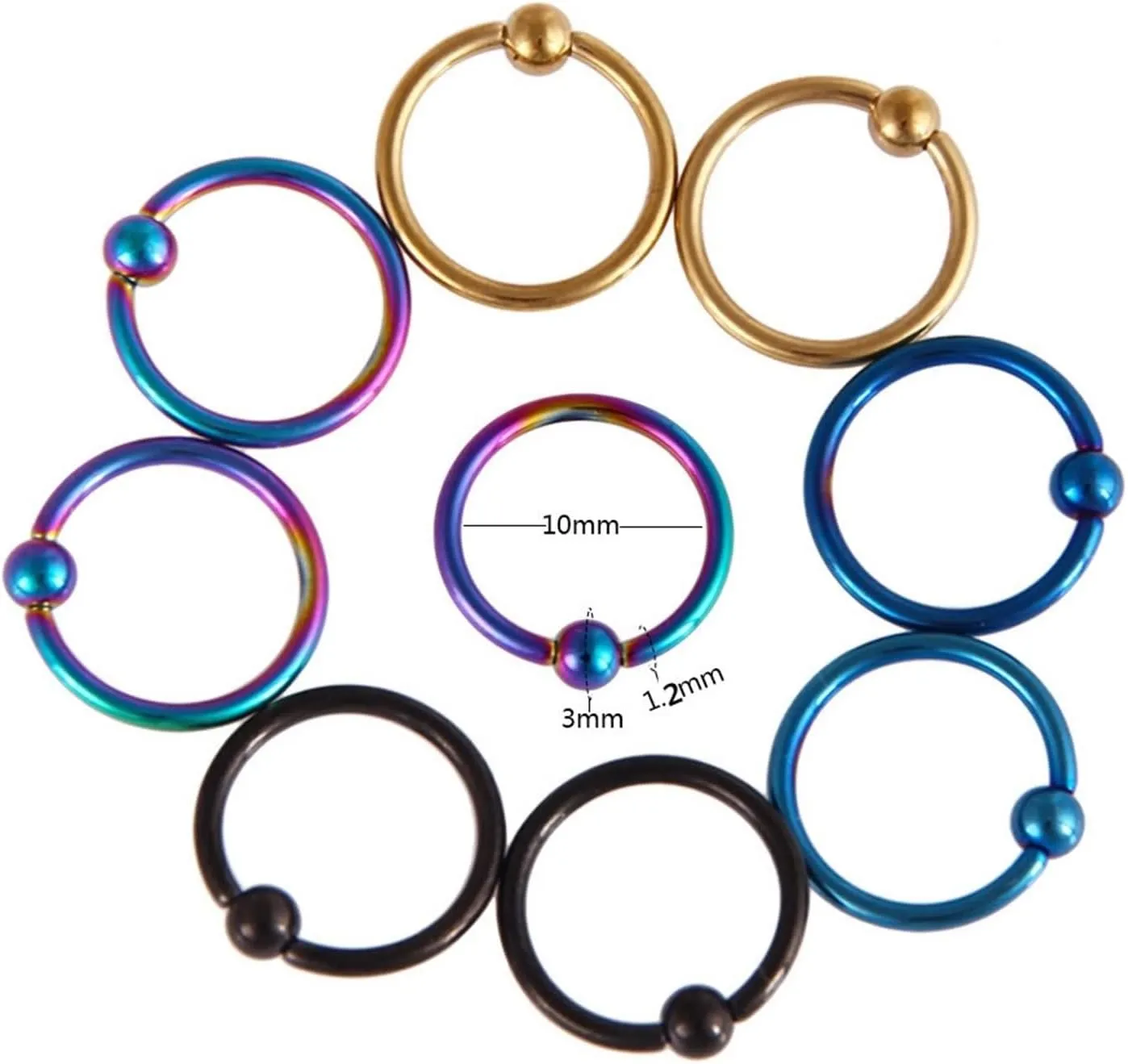 Nose Jewelry Unique, Nose Rings Surgical Steel Cute 10PCS Hoop Ball for Women Man Jewelry Gifts