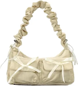 Nylon Bow-Tie Hobo Bags for Women Vintage Bowknot Crossbody Bags for Women Ballet Satchel Handbag Chic Clutch Purse