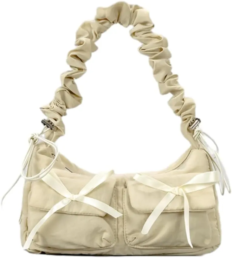 Nylon Bow-Tie Hobo Bags for Women Vintage Bowknot Crossbody Bags for Women Ballet Satchel Handbag Chic Clutch Purse