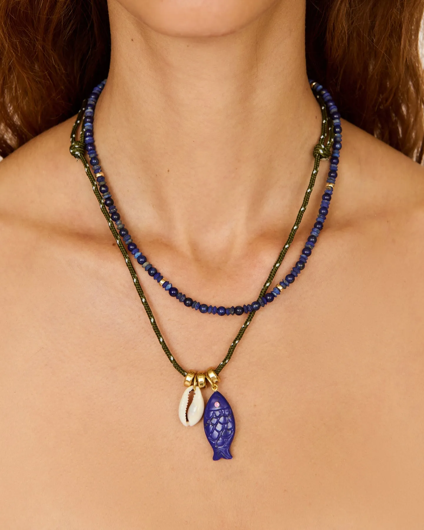 Ollie Necklace-Olive/Blue