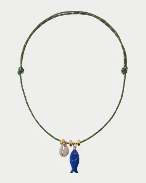 Ollie Necklace-Olive/Blue