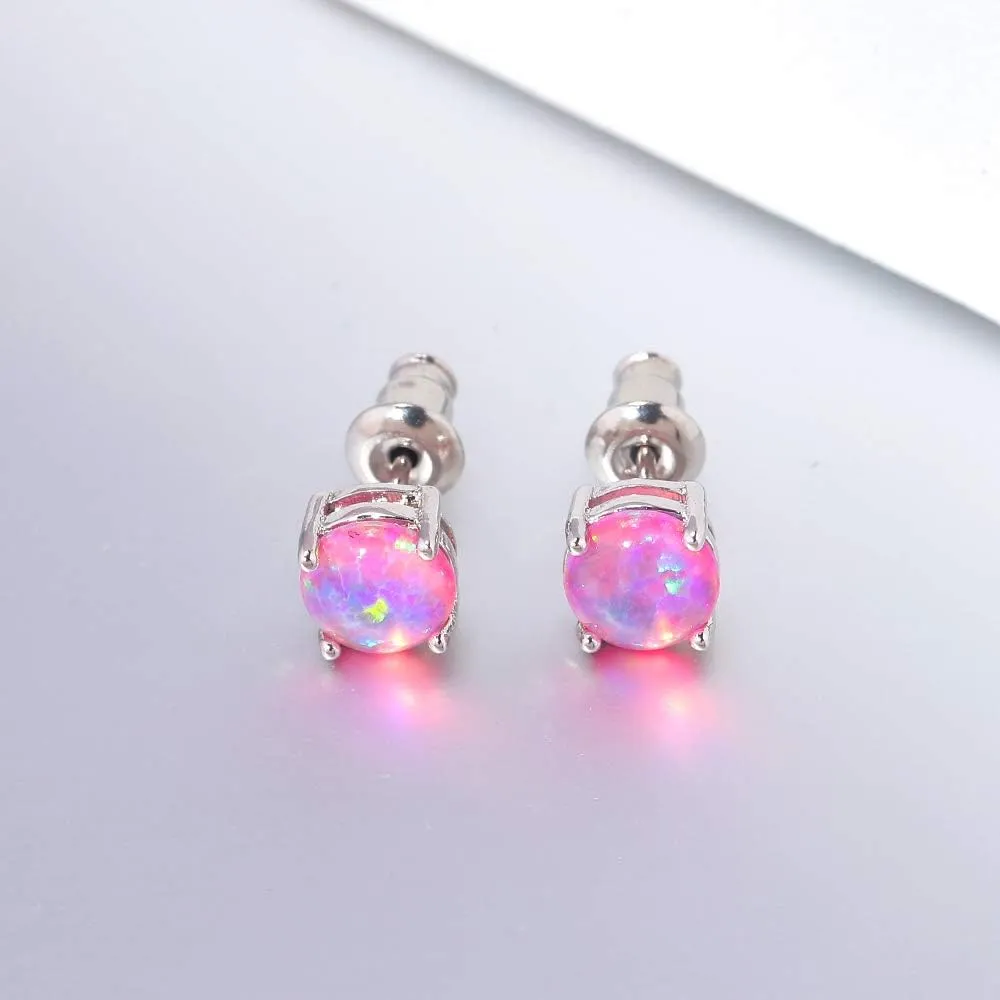 Opal Stud Earrings for Women Girls 14K White Gold Plated Hypoallergenic Opal Jewelry for Sensitive Ears 6mm