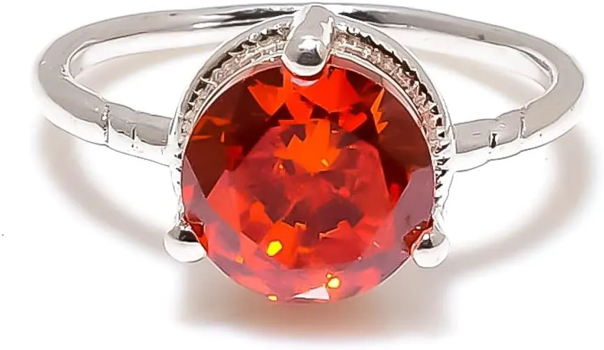 Orange Topaz Jewelry Set, Sterling Silver or Gold-Plated Ring and Stud Earrings, Round Cut