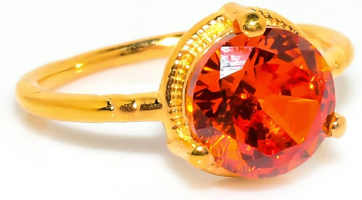 Orange Topaz Jewelry Set, Sterling Silver or Gold-Plated Ring and Stud Earrings, Round Cut
