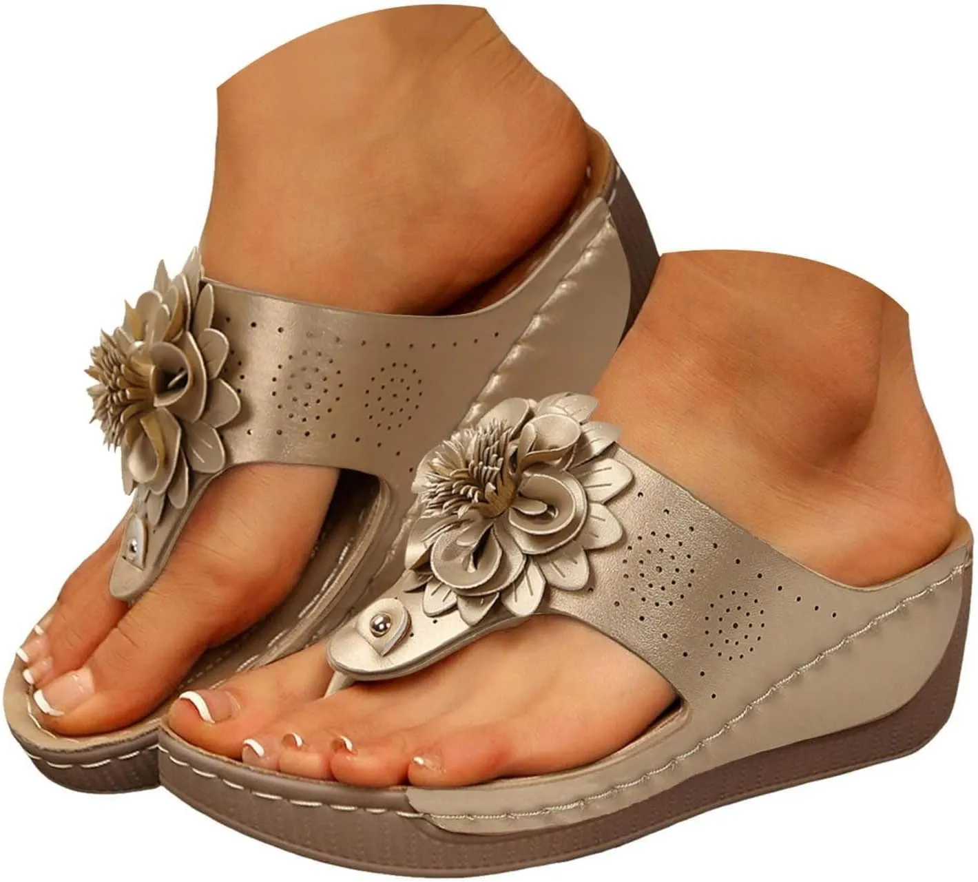 Orthopedic Wedge Sandals for Women Dressy Summer Walking Open Toe Solid Color Casual Comfortable Flower Thick Sole Sandals Casual Backless Beach Vacation Party Mules Slide Shoes