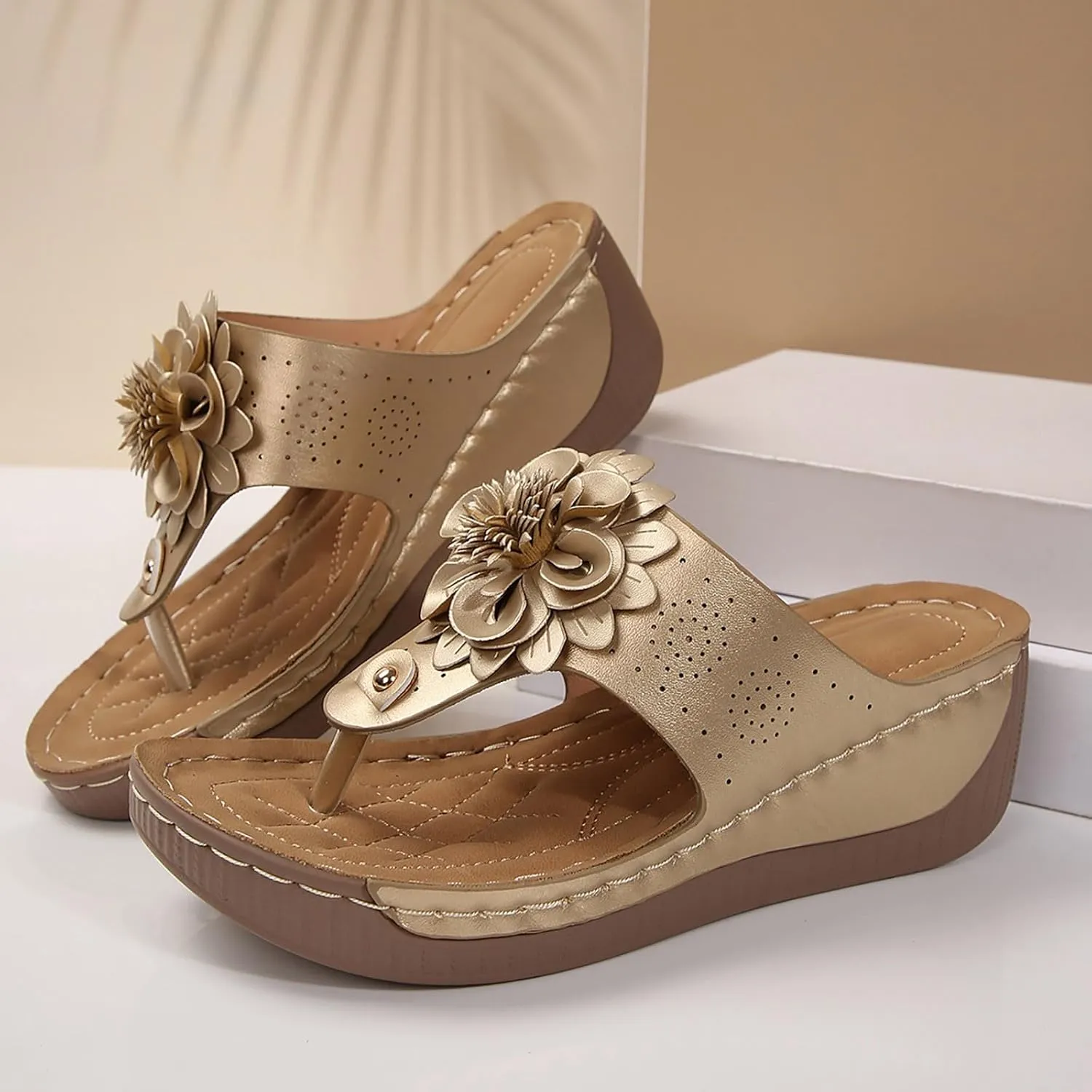 Orthopedic Wedge Sandals for Women Dressy Summer Walking Open Toe Solid Color Casual Comfortable Flower Thick Sole Sandals Casual Backless Beach Vacation Party Mules Slide Shoes