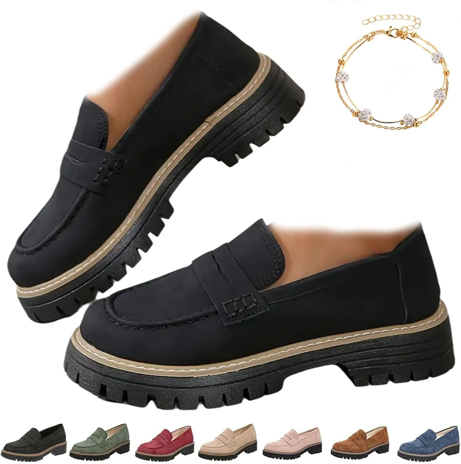 Orthoture Orthopedic Platform Loafers, Lug Sole Loafers for Women, Womens Round Toe Walking Shoe,Slip on Shoes