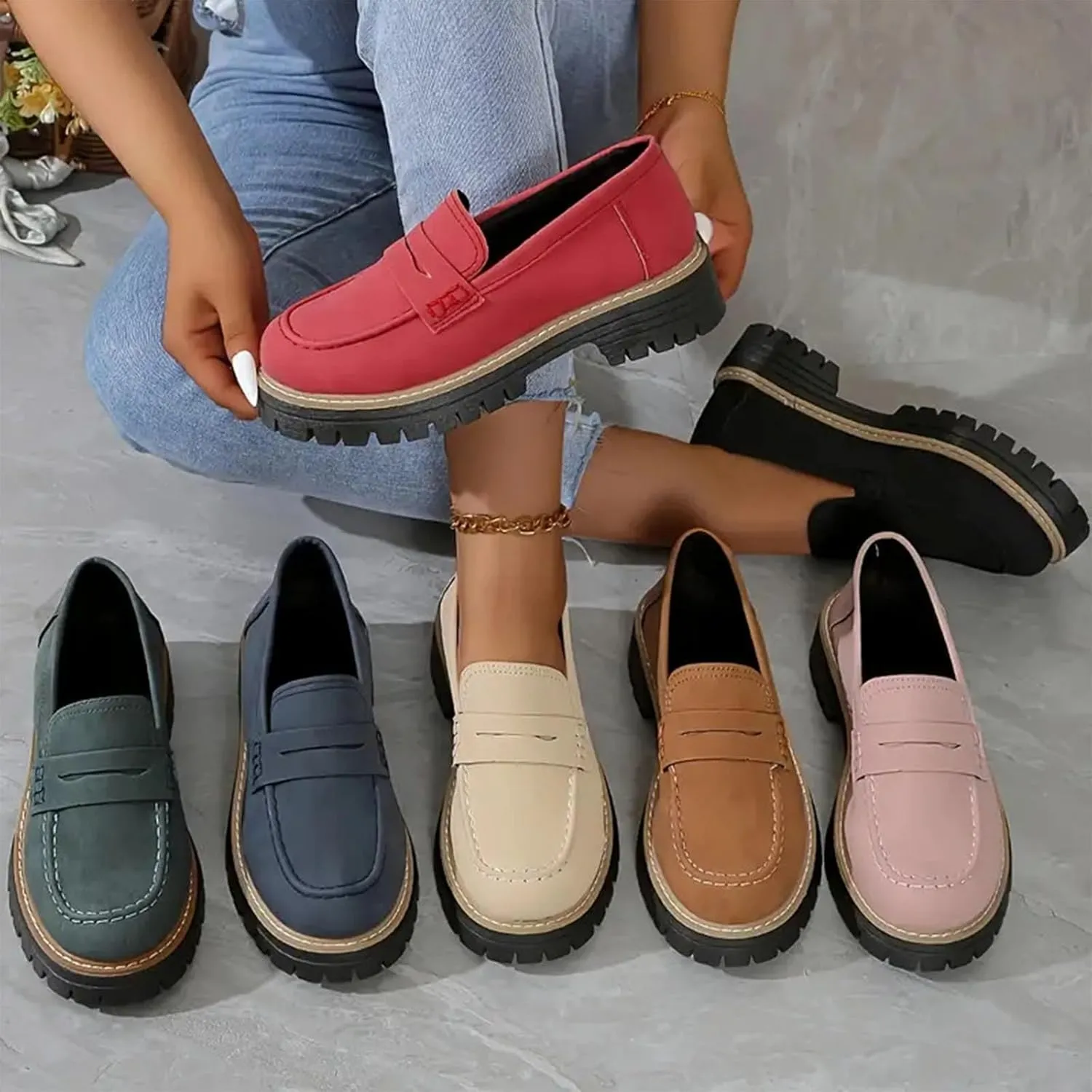 Orthoture Orthopedic Platform Loafers, Lug Sole Loafers for Women, Womens Round Toe Walking Shoe,Slip on Shoes