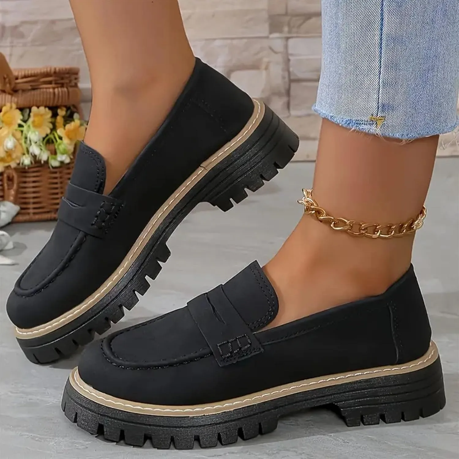 Orthoture Orthopedic Platform Loafers, Lug Sole Loafers for Women, Womens Round Toe Walking Shoe,Slip on Shoes