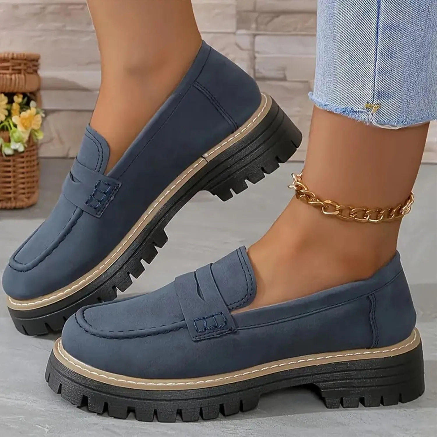 Orthoture Orthopedic Platform Loafers, Lug Sole Loafers for Women, Womens Round Toe Walking Shoe,Slip on Shoes