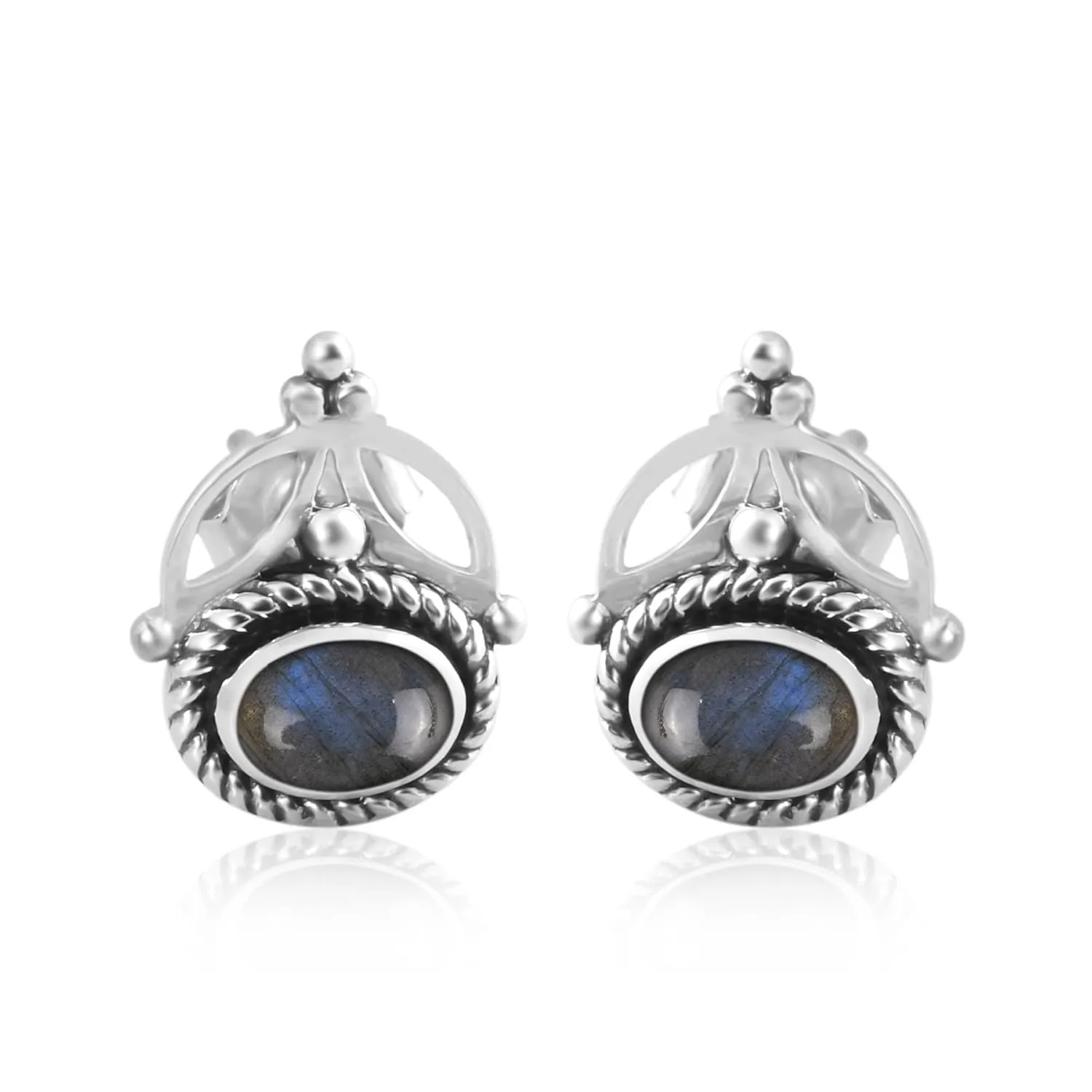 Oval Gemstone Stud Earrings | Solid 925 Sterling Silver Stud Earrings For Women | Handmade Stud Earrings | Women Jewelry | Earrings for Her (Labradorite)