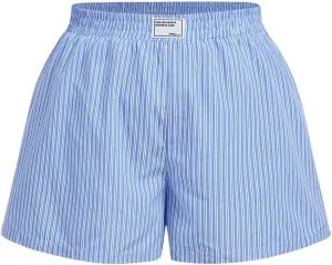 OYOANGLE Women's Plus Size Striped Shorts Elastic Waist Straight Leg Shorts Summer Boxer Shorts