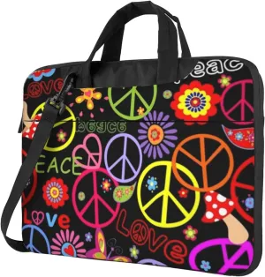 Peace Sign Flowers Practical 13-15.6 Inch Laptop Bag For Man And Women, Computer Messenger Bag, Trendy Shoulder Strap Design