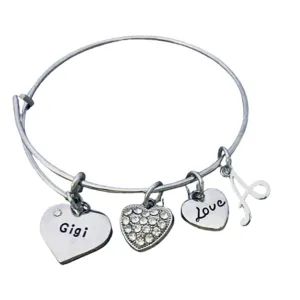 Personalized Gigi Bangle Bracelet with Letter Charm, Custom Gigi Jewelry, Mothers Day Jewelry, Gift for Her