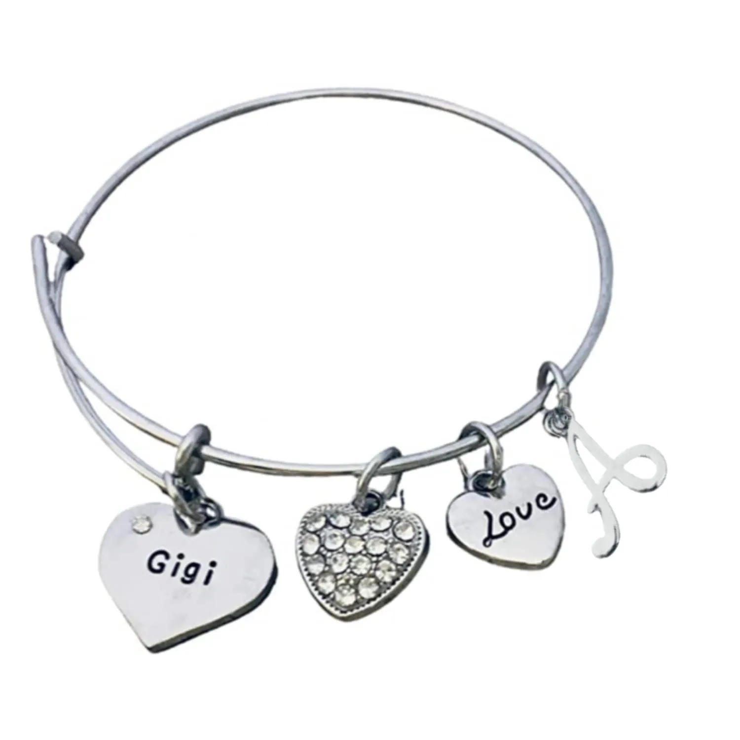 Personalized Gigi Bangle Bracelet with Letter Charm, Custom Gigi Jewelry, Mothers Day Jewelry, Gift for Her