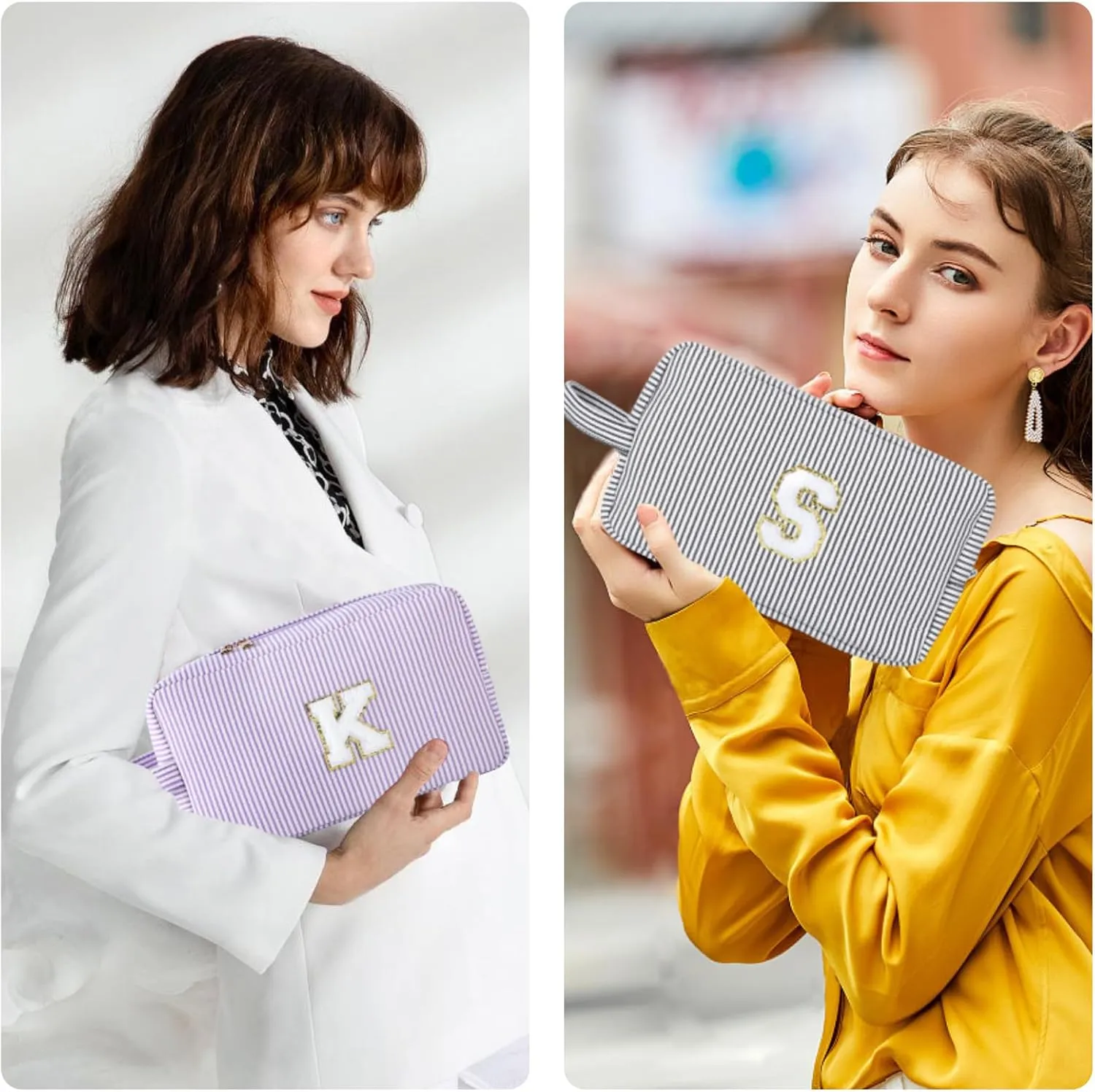 Personalized Initial Makeup Bag A-Z, Travel Toiletry Bag Preppy Make Up Bags Girls Cute Cosmetic Pouch Makeup Organizer Wedding Birthday Mothers Day Gifts for Women (Black, U)