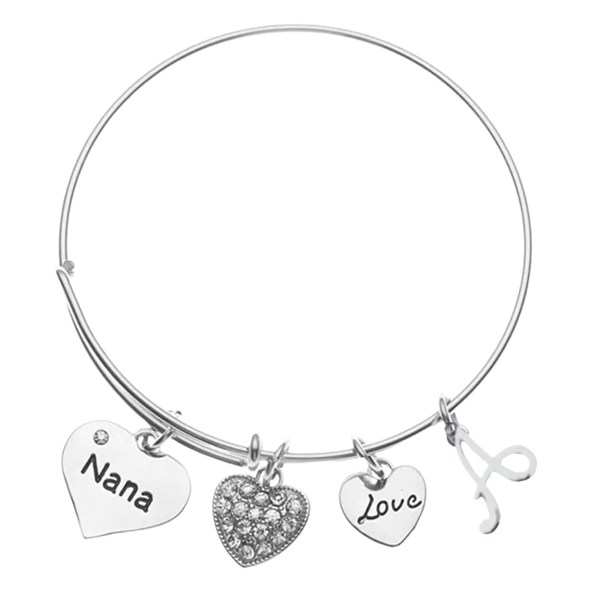 Personalized Nana Bangle Bracelet with Letter Charm, Custom Nana Jewelry, Mothers Day Jewelry, Gift for Her