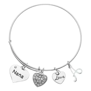Personalized Nana Bangle Bracelet with Letter Charm, Custom Nana Jewelry, Mothers Day Jewelry, Gift for Her