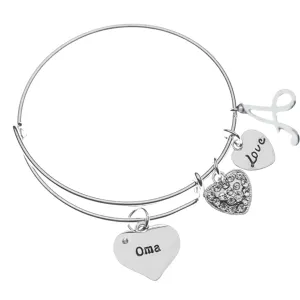 Personalized Oma Bangle Bracelet with Letter Charm, Custom Oma Jewelry, Mothers Day Jewelry, Gift for Her