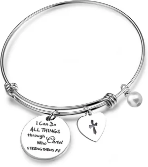 Philippians 4:13 Bracelet Strength Bible Verse Expandable Wire Bangle Christian Jewelry Religious Jewelry Inspirational Gift