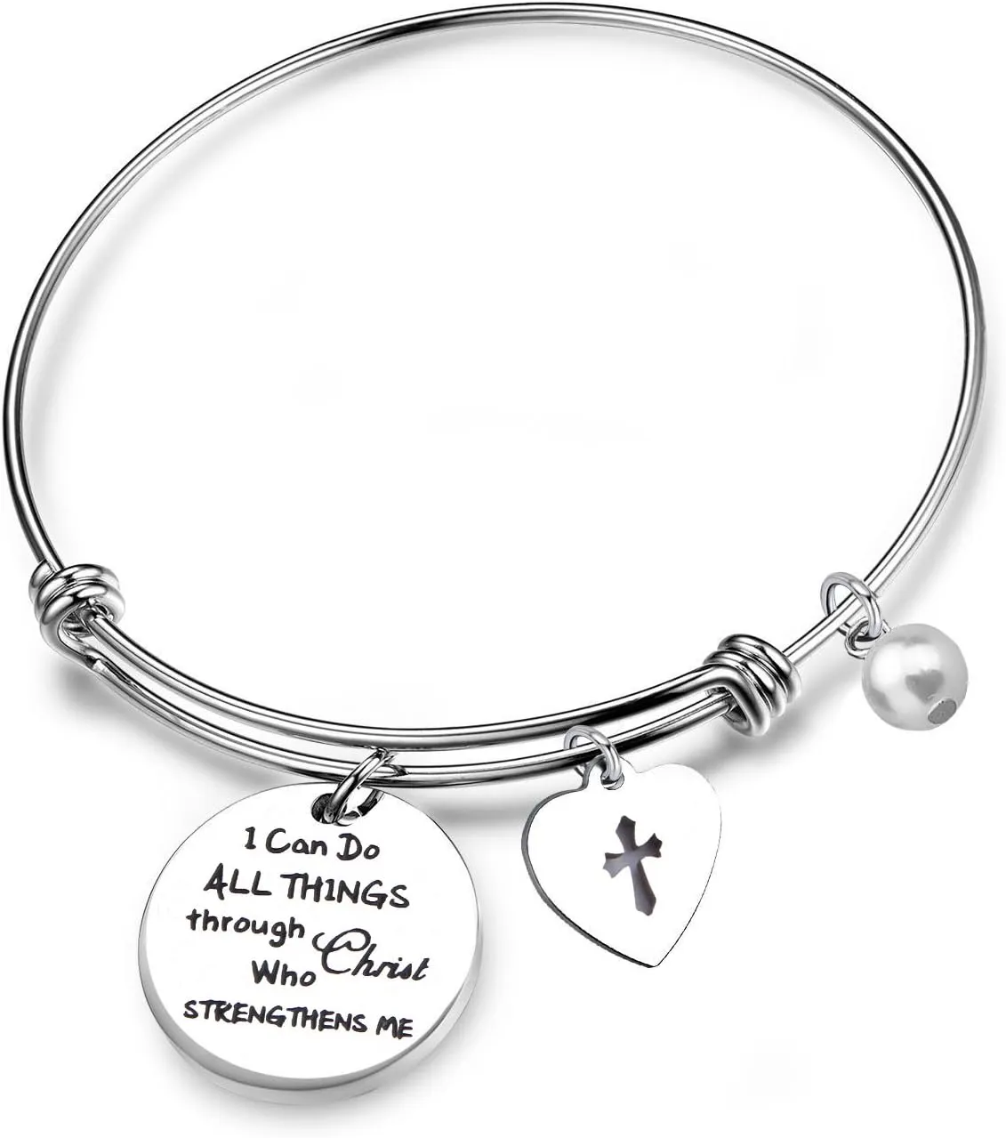 Philippians 4:13 Bracelet Strength Bible Verse Expandable Wire Bangle Christian Jewelry Religious Jewelry Inspirational Gift