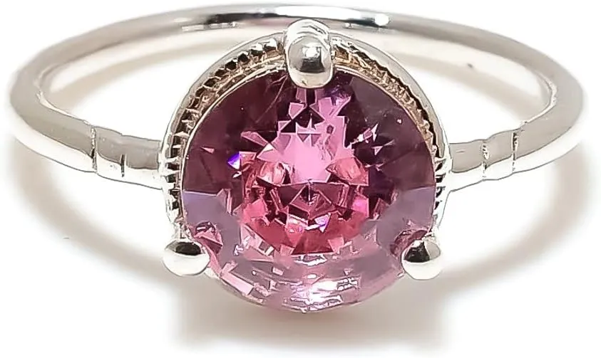Pink Morganite Jewelry Set, Sterling Silver or Gold-Plated Ring and Stud Earrings, Round Cut