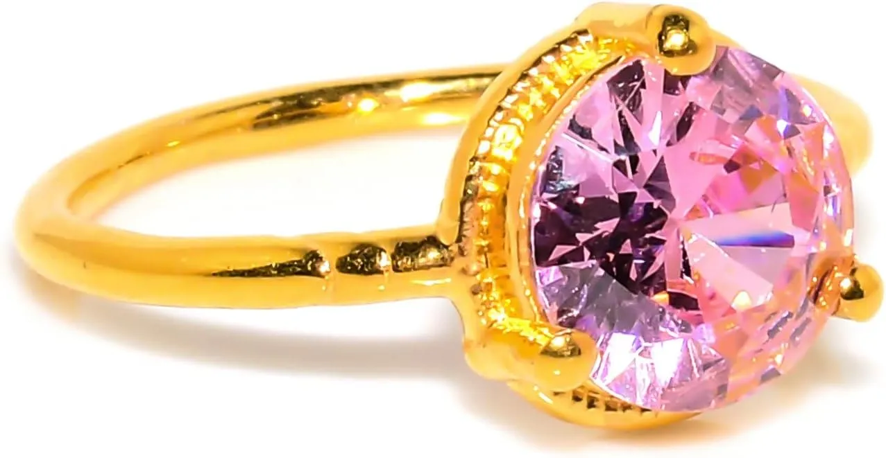 Pink Morganite Jewelry Set, Sterling Silver or Gold-Plated Ring and Stud Earrings, Round Cut