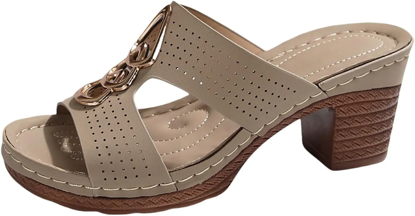 Platform Heels Sandals for Women Low Block Chunky Heeled Slip On Mules Summer Casual Open Toe Comfortable Walking Sandal