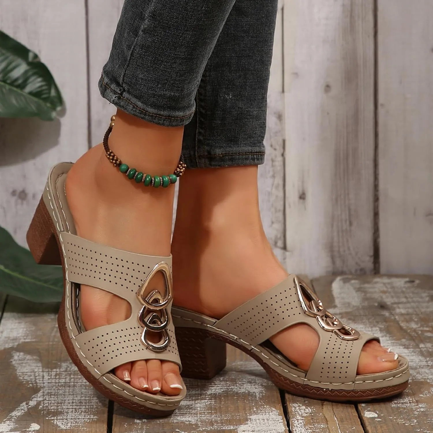 Platform Heels Sandals for Women Low Block Chunky Heeled Slip On Mules Summer Casual Open Toe Comfortable Walking Sandal