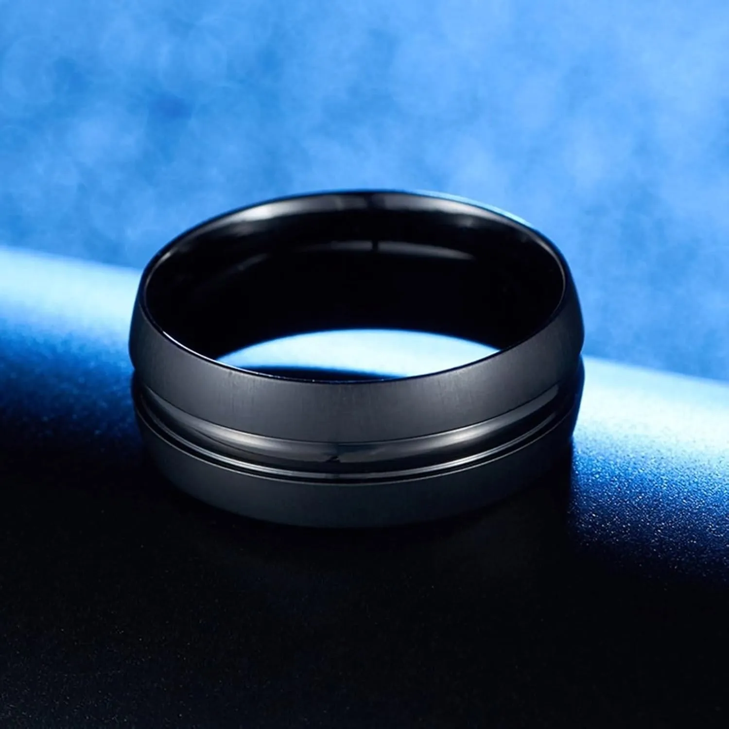Pointer Finger Ring, Mens Rings Jewelry Black Brushed Ring 8mm Stainless Steel Vintage Jewelry for Promise