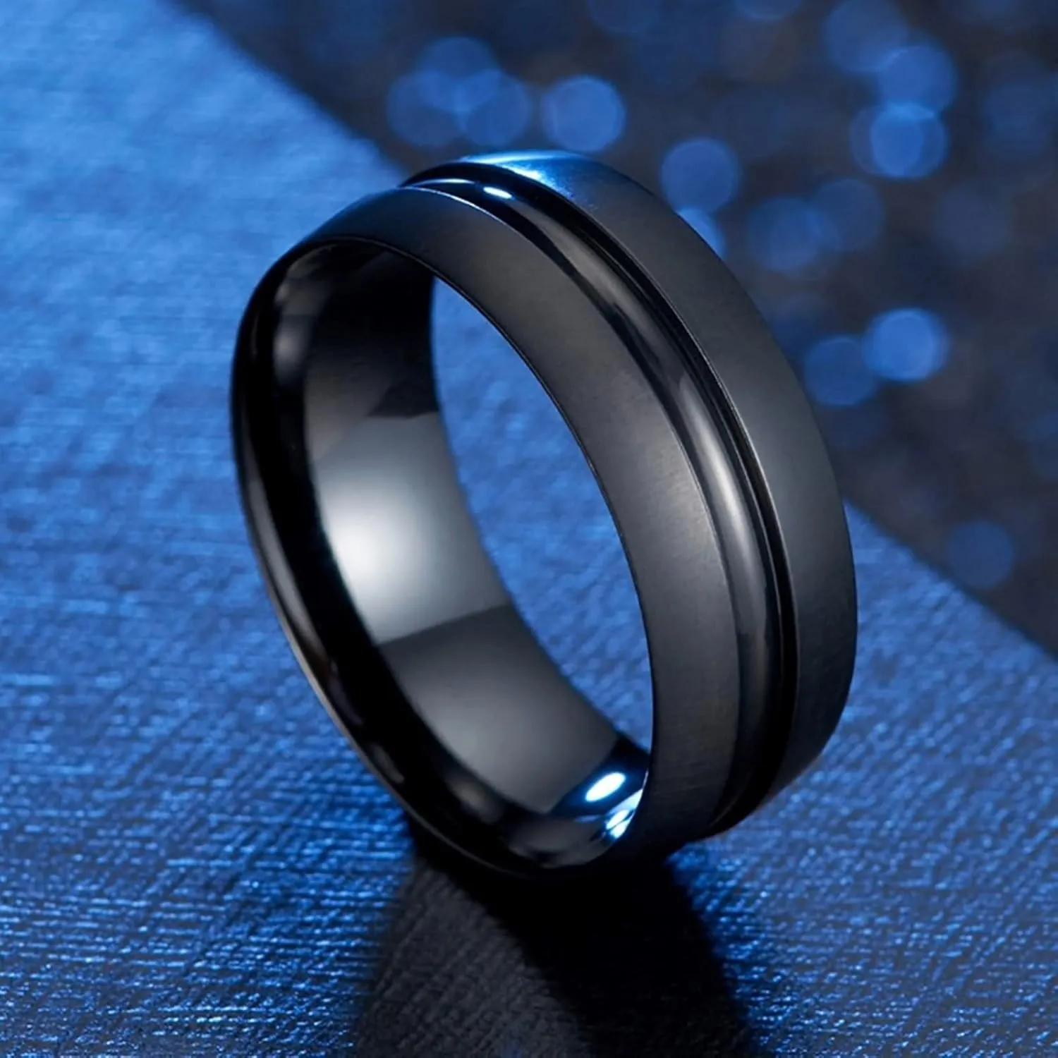 Pointer Finger Ring, Mens Rings Jewelry Black Brushed Ring 8mm Stainless Steel Vintage Jewelry for Promise