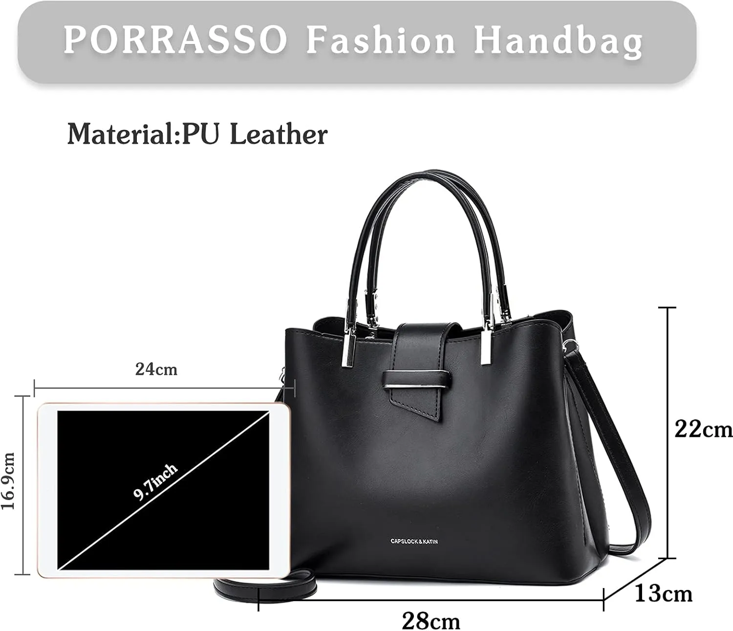 PORRASSO Fashion Handbag Purses Women Top-Handle Bags Ladies Crossbody Bag Satchel PU Leather Shoulder Tote Bags Black