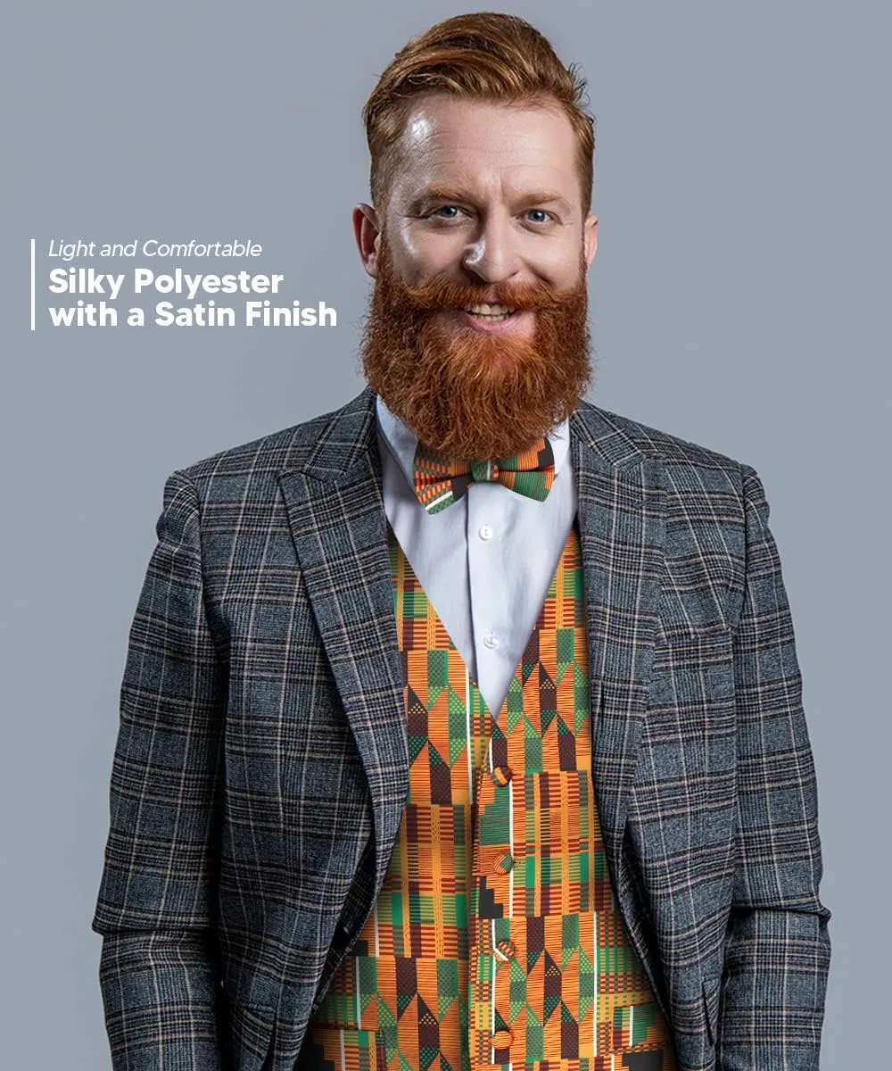 Premium Mens Vest & Bow Tie 2PC Set - African Kente & Animal Print Vest Set