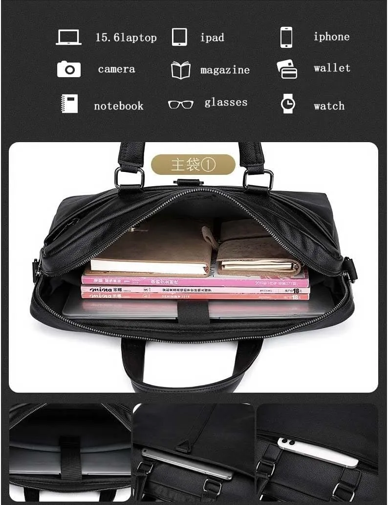 Professional 17-Inch Laptop Bag Waterproof PU Men's Shoulder Briefcase for Commuting