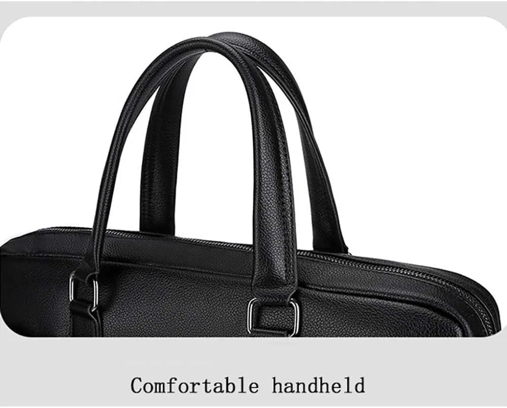 Professional 17-Inch Laptop Bag Waterproof PU Men's Shoulder Briefcase for Commuting