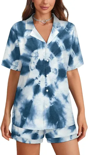 Psychedelic Tie Dye Women's Pajamas Sets Sleepwear Button Down Sets