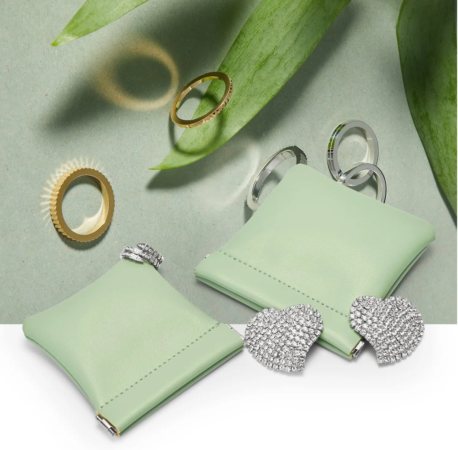 PU Leather Jewelry Travel Bag Leather Jewelry Pouch Christmas,Wedding Party Favor Gift Bag (L, Green)
