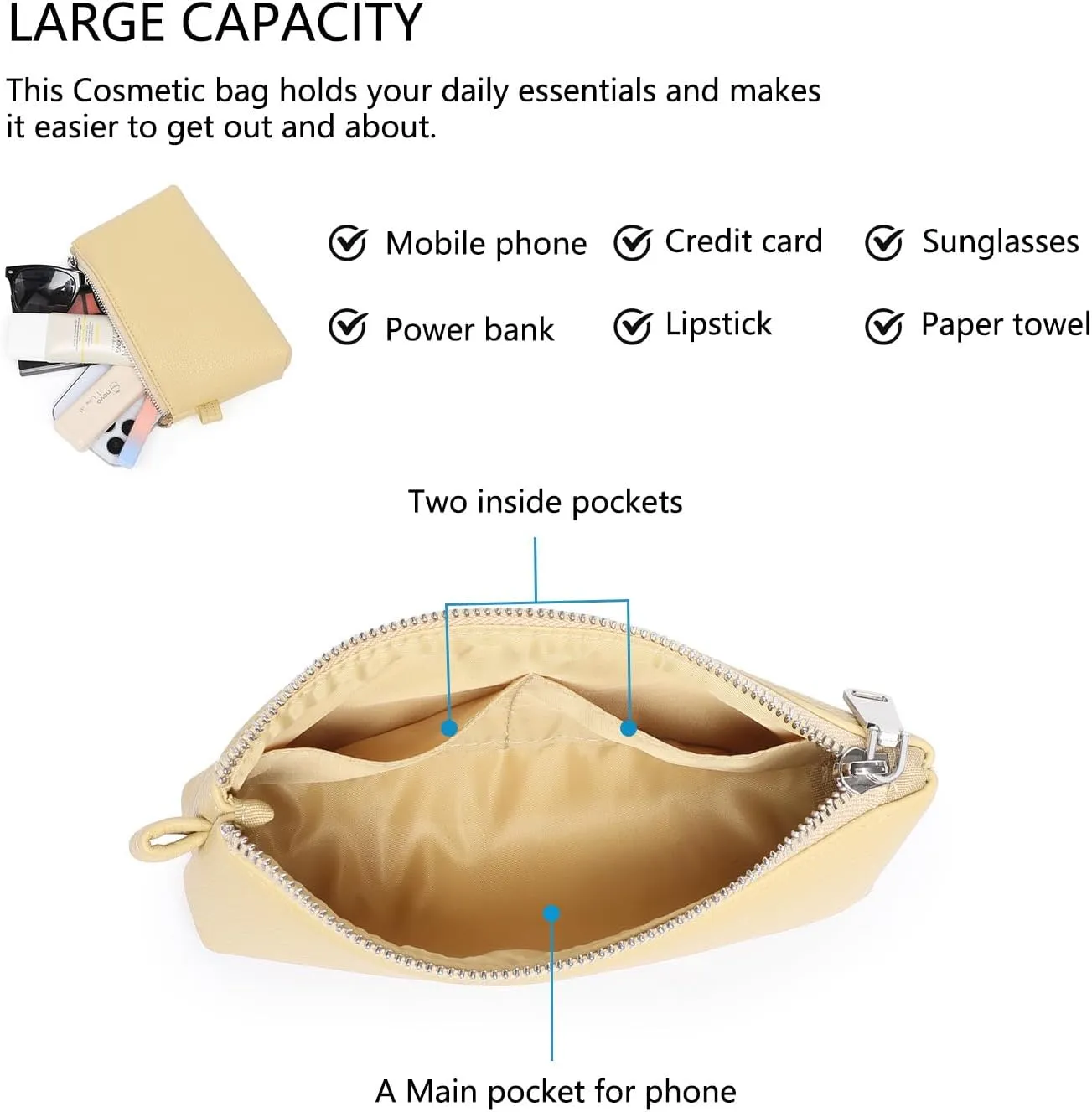 PU Leather Makeup Simple and Convenient Handbag Small Exquisite Storage Bag (Pu/Almond Yellow)