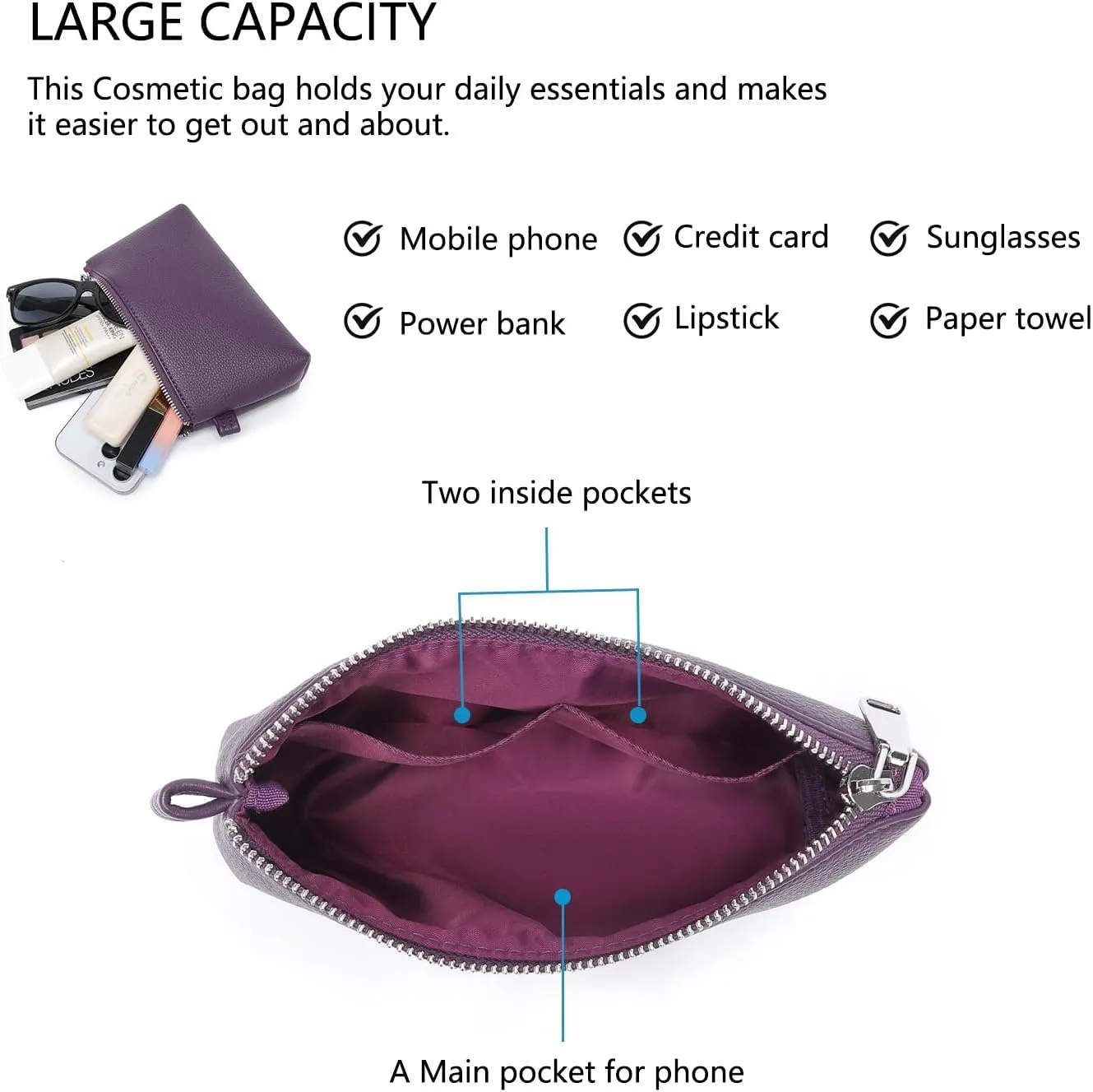 PU Leather Makeup Simple and Convenient Handbag Small Exquisite Storage Bag (Pu/Anemone Purple)