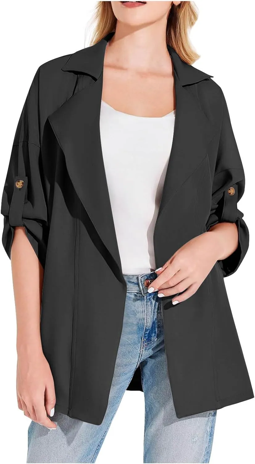 Puffer Jacket Womens Plus Size Button Thin Winter Coat Casual Cardigan Long Sleeve Trench Jackets with Pockets