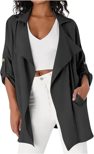 Puffer Jacket Womens Plus Size Button Thin Winter Coat Casual Cardigan Long Sleeve Trench Jackets with Pockets