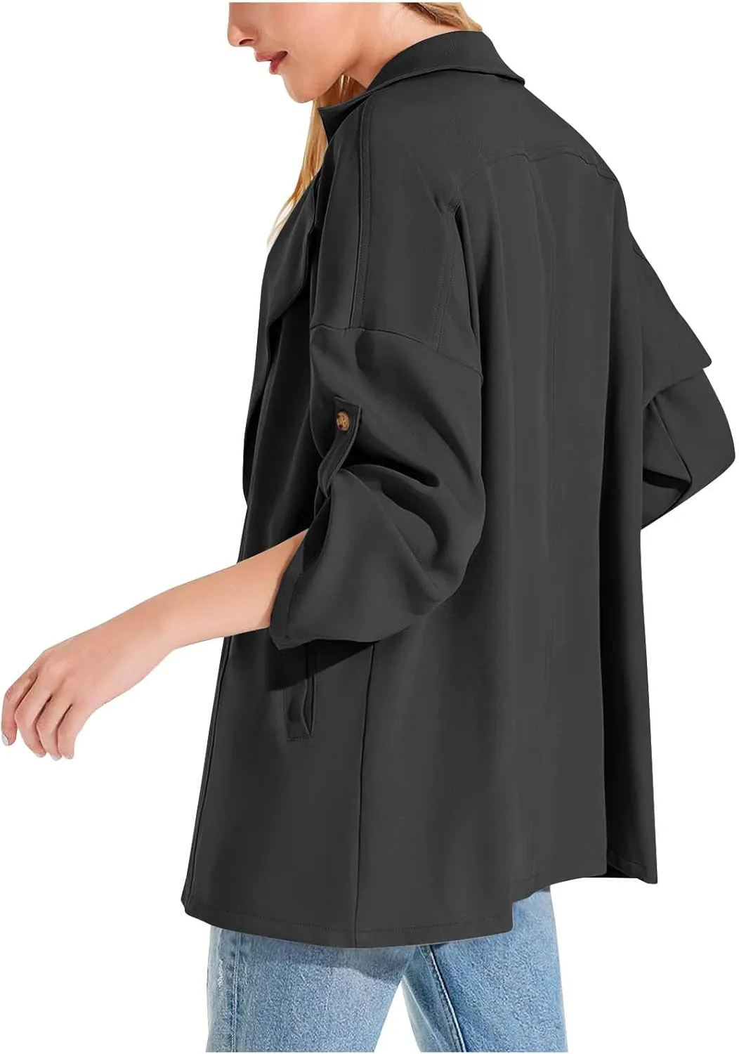 Puffer Jacket Womens Plus Size Button Thin Winter Coat Casual Cardigan Long Sleeve Trench Jackets with Pockets