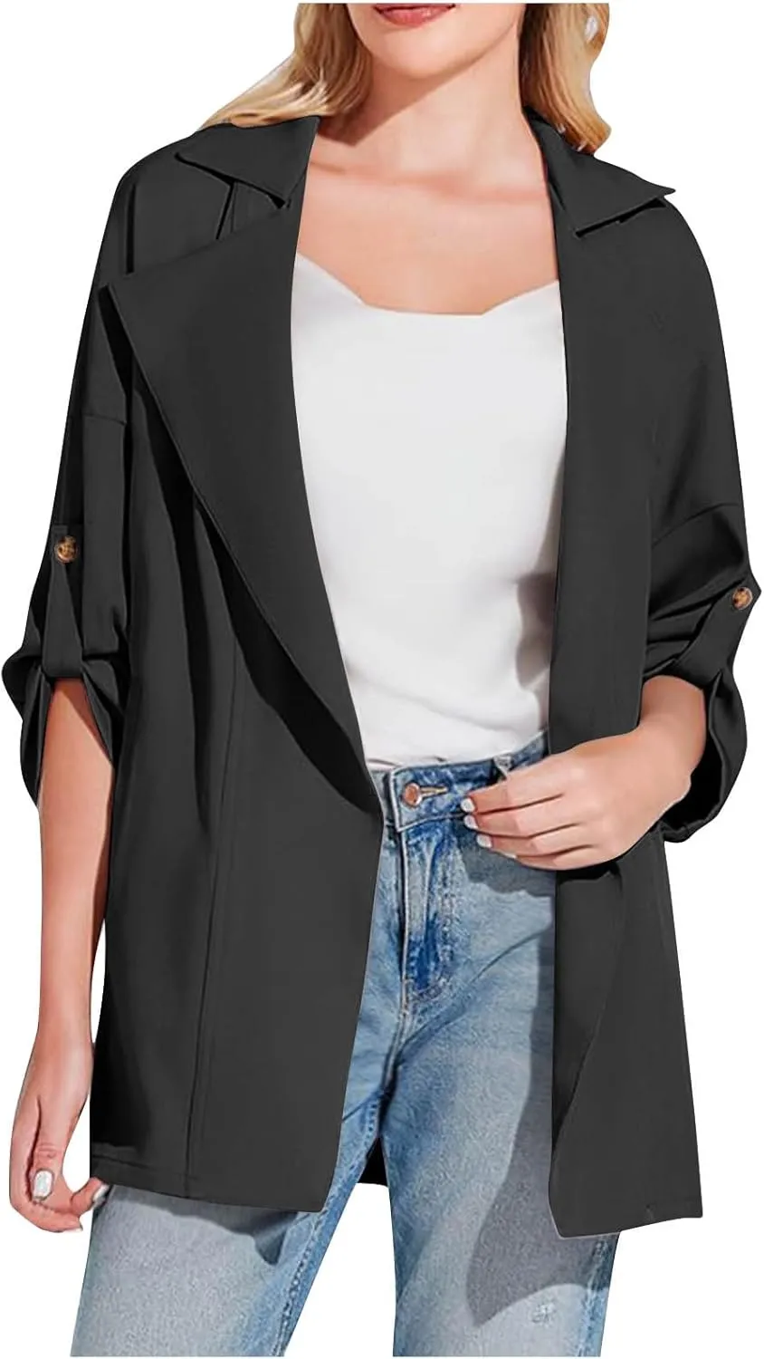 Puffer Jacket Womens Plus Size Button Thin Winter Coat Casual Cardigan Long Sleeve Trench Jackets with Pockets