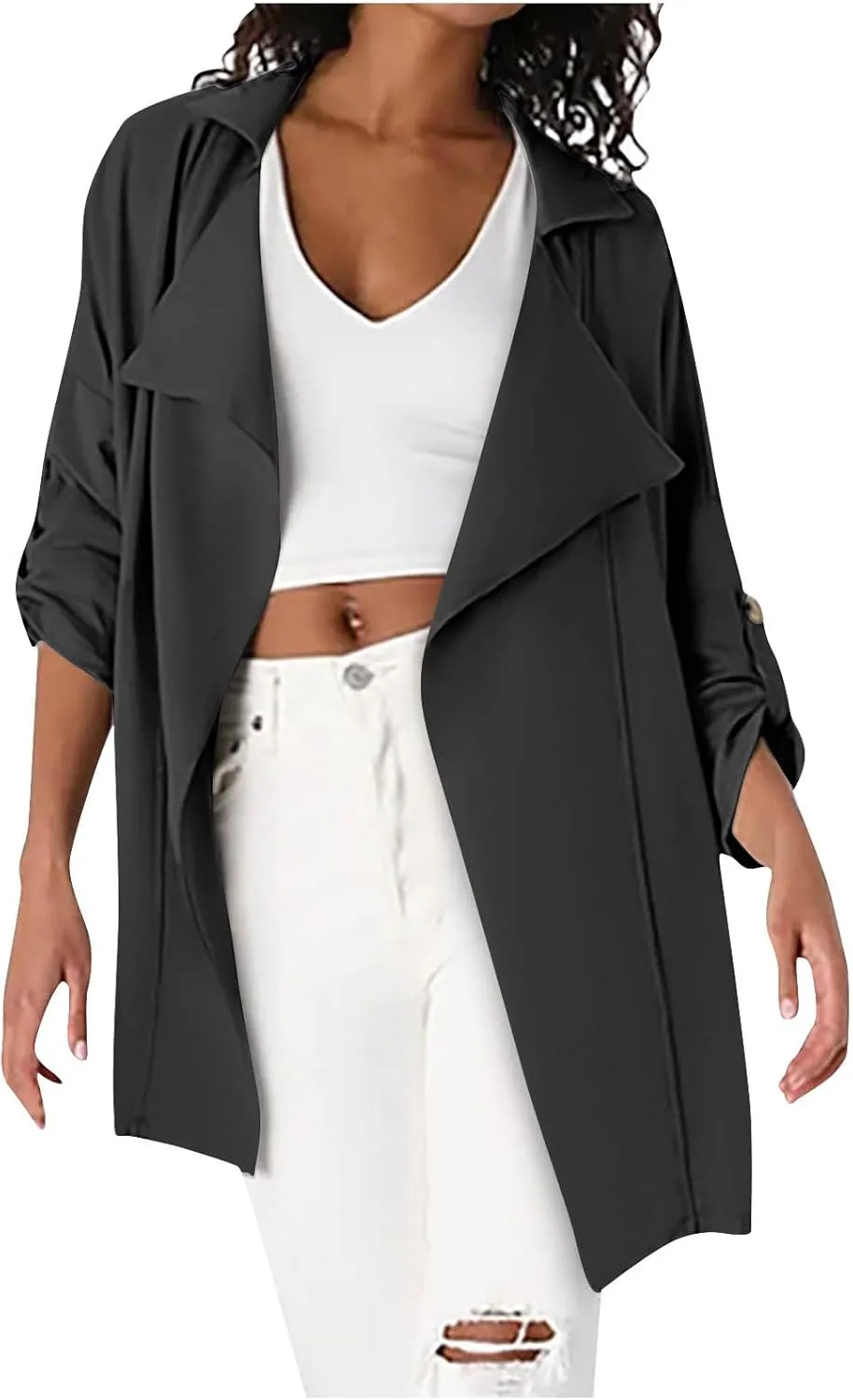 Puffer Jacket Womens Plus Size Button Thin Winter Coat Casual Cardigan Long Sleeve Trench Jackets with Pockets